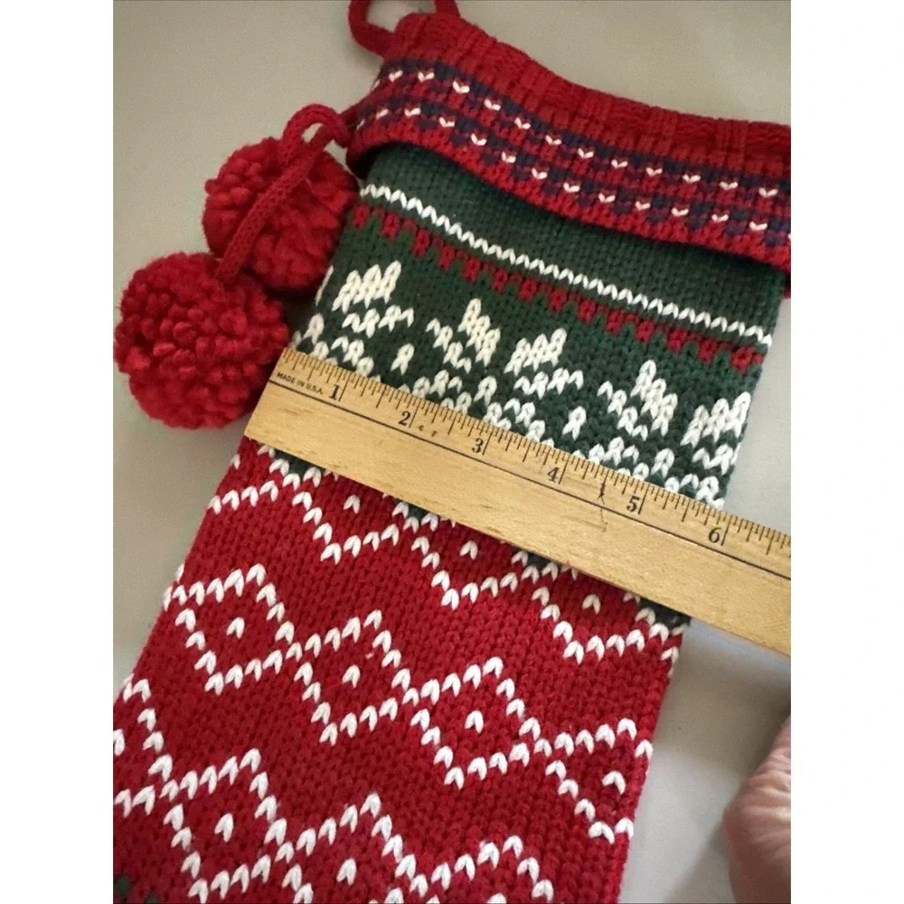 Target Wondershop Knit Fair Isle Holiday Christmas Stocking Blue Red White Poms